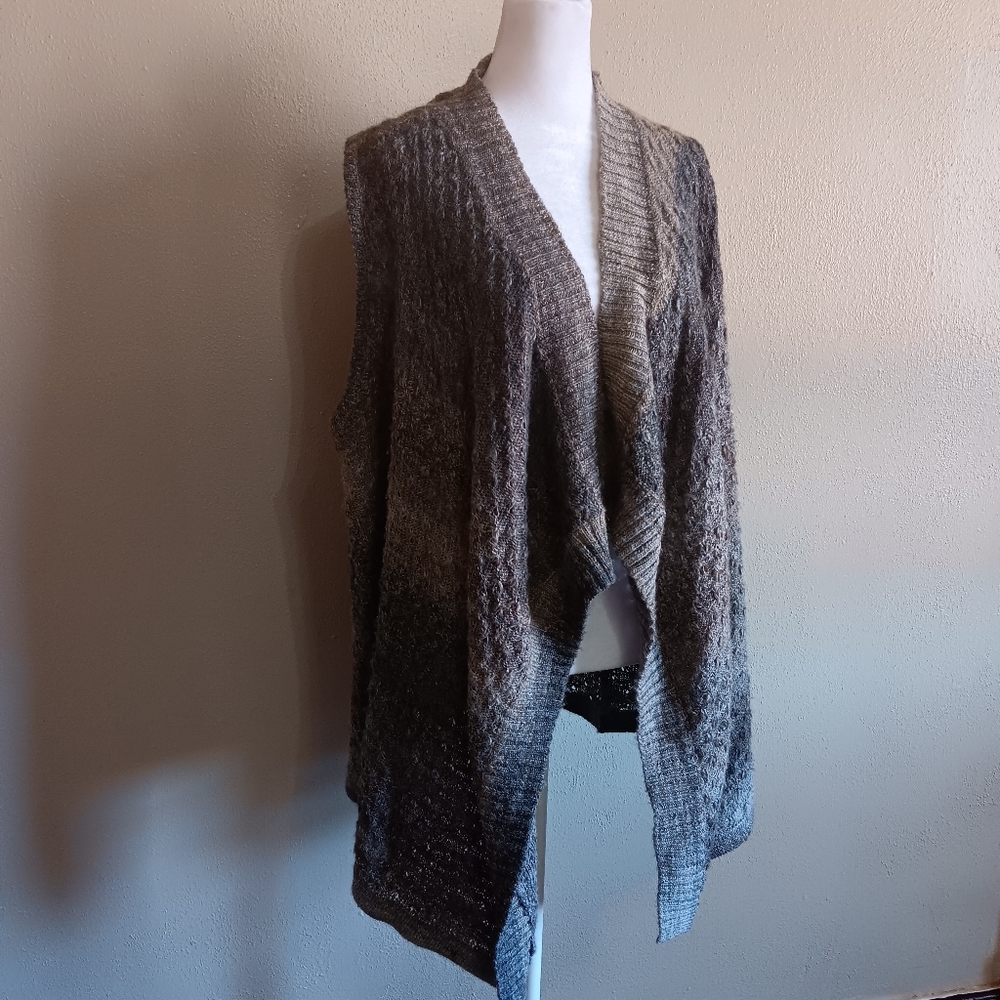 Boho Fall Neutral Casual Poncho Cardigan Wrap Sweater Knit Layers Cato XL Office - Picture 2 of 9